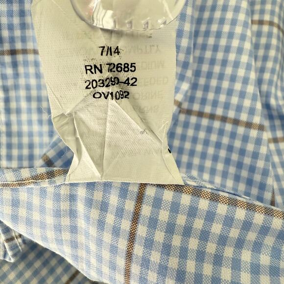 Overton Men's Casual Shirt Micro Plaid Light Blue White - Picture 7 of 7